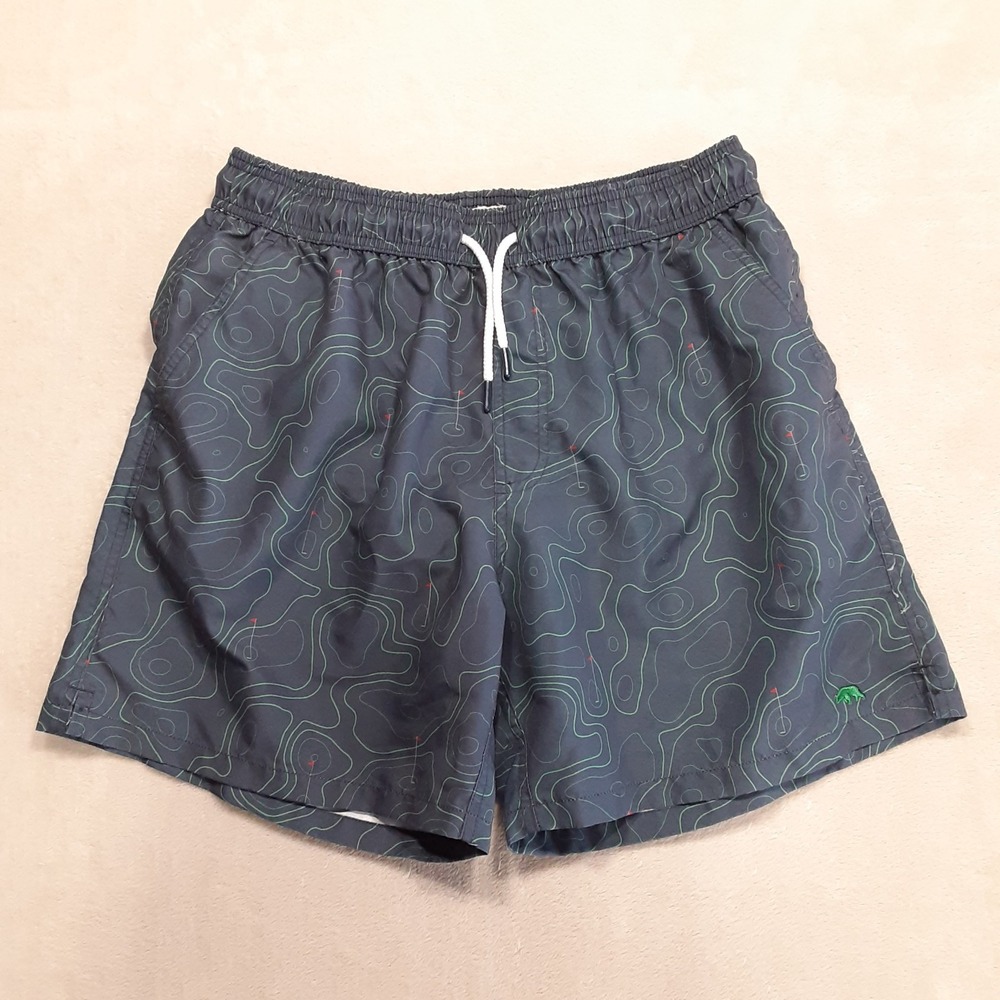 Onward Reserve Mens Topographic Swim Trunks L Blue Golf Course Print Mesh Lined